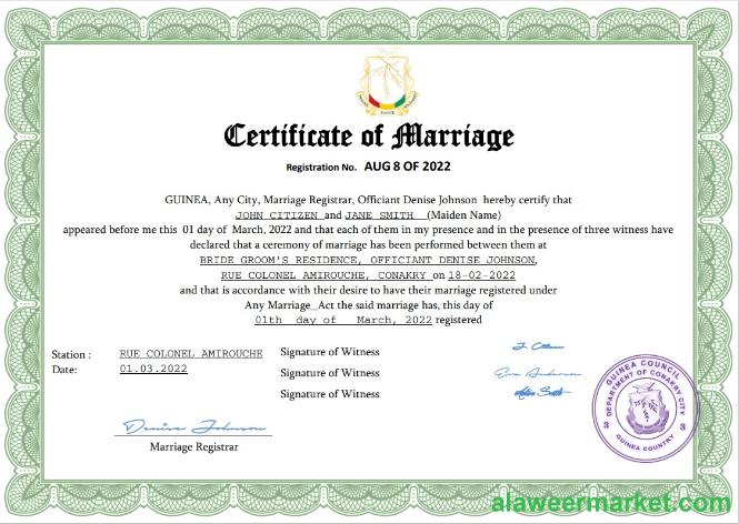 Guinea marriage certificate